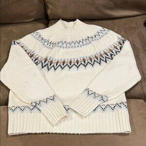 Nicole Miller Cream and Black Patterned Turtleneck Sweater